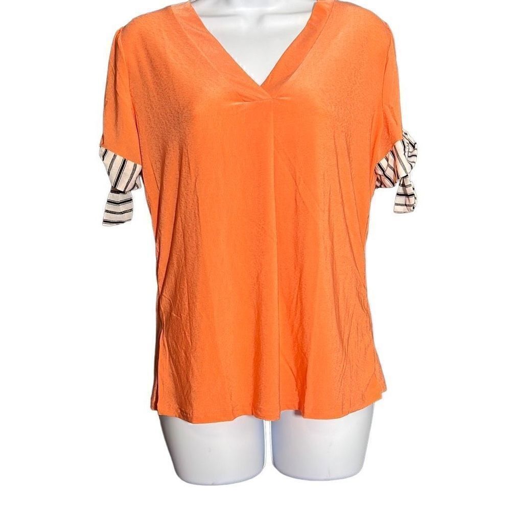 Jon & Anna Women's Ribbon Short Sleeves V-Neck Orange Blouse Size S NWT